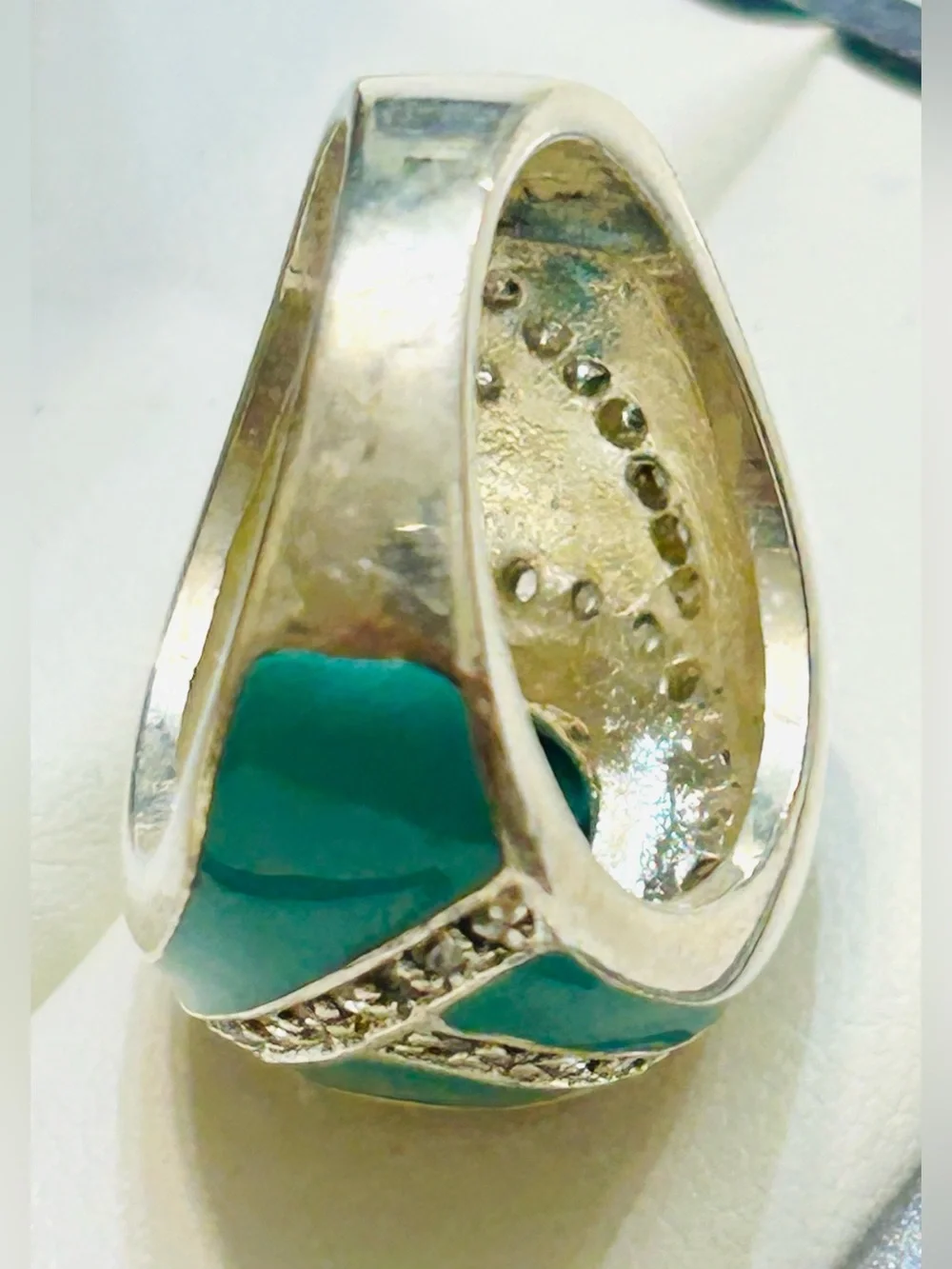 Light blue Enamel Inlay with Faux turquoise and CZ   Silver Women Ring